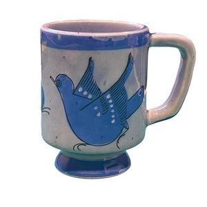 Vintage Tonala Bluebird Signed Mexico Ceramic Mug